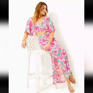 NWOT Lilly Pulitzer Minka Maxi Set Roxie  Pink Worth A Look SMALL